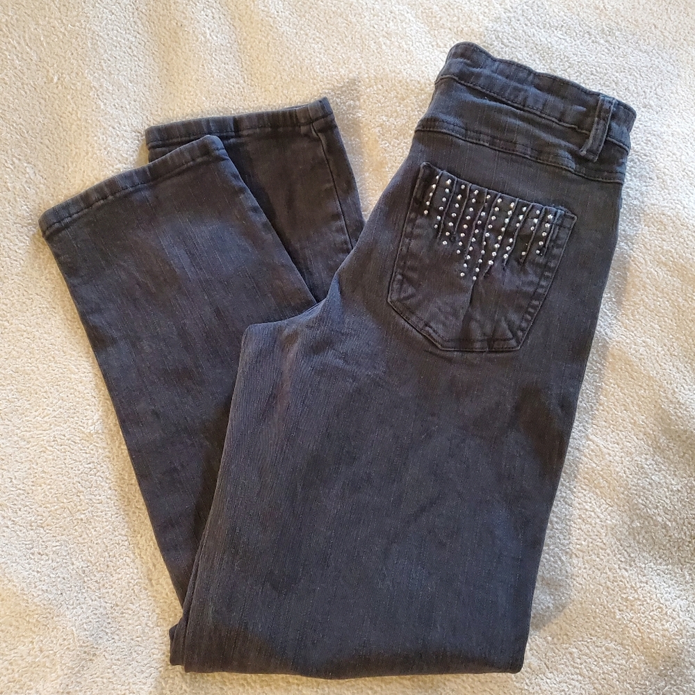 JeanBay Straight Leg Stretch Denim Embelished Pocket Black 8P